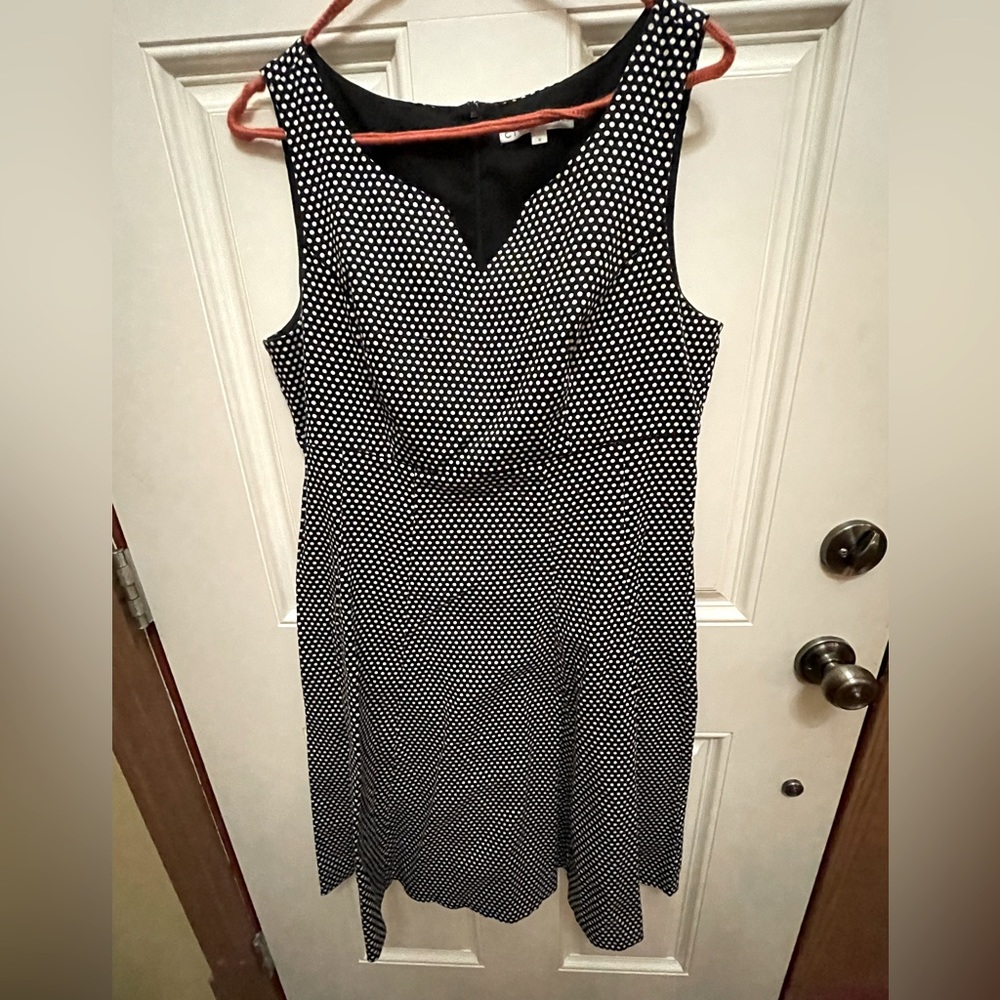 Cleo Petites Size 12 Navy and white polka dot Midi dress.  A Style.